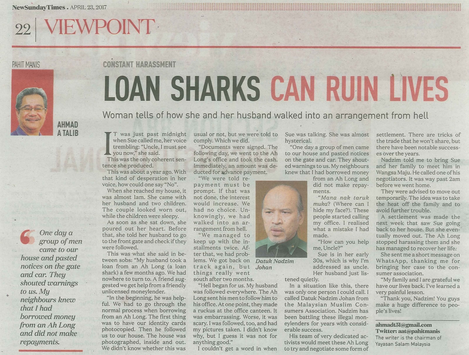 20170425 - LOAN SHARKS CAN RUIN LIVES - NEW SUNDAY TIMES