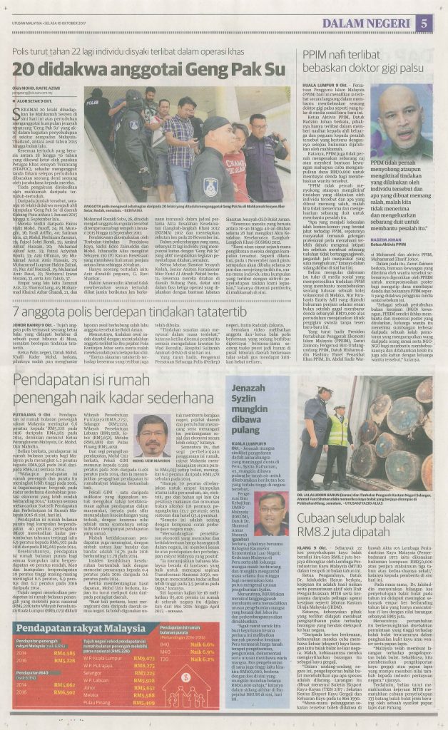 Utusan Malaysia (10.10.17) nafi terlibat bebaskan dr gigi palsu