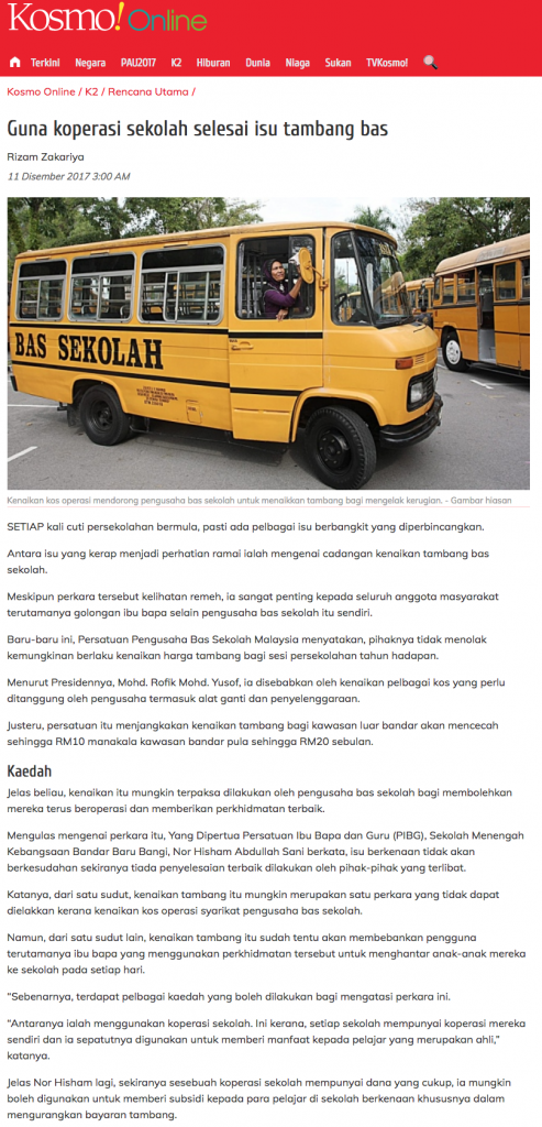 1 Guna koperasi sekolah selesai isu tambang bas   Rencana Utama   Kosmo Online
