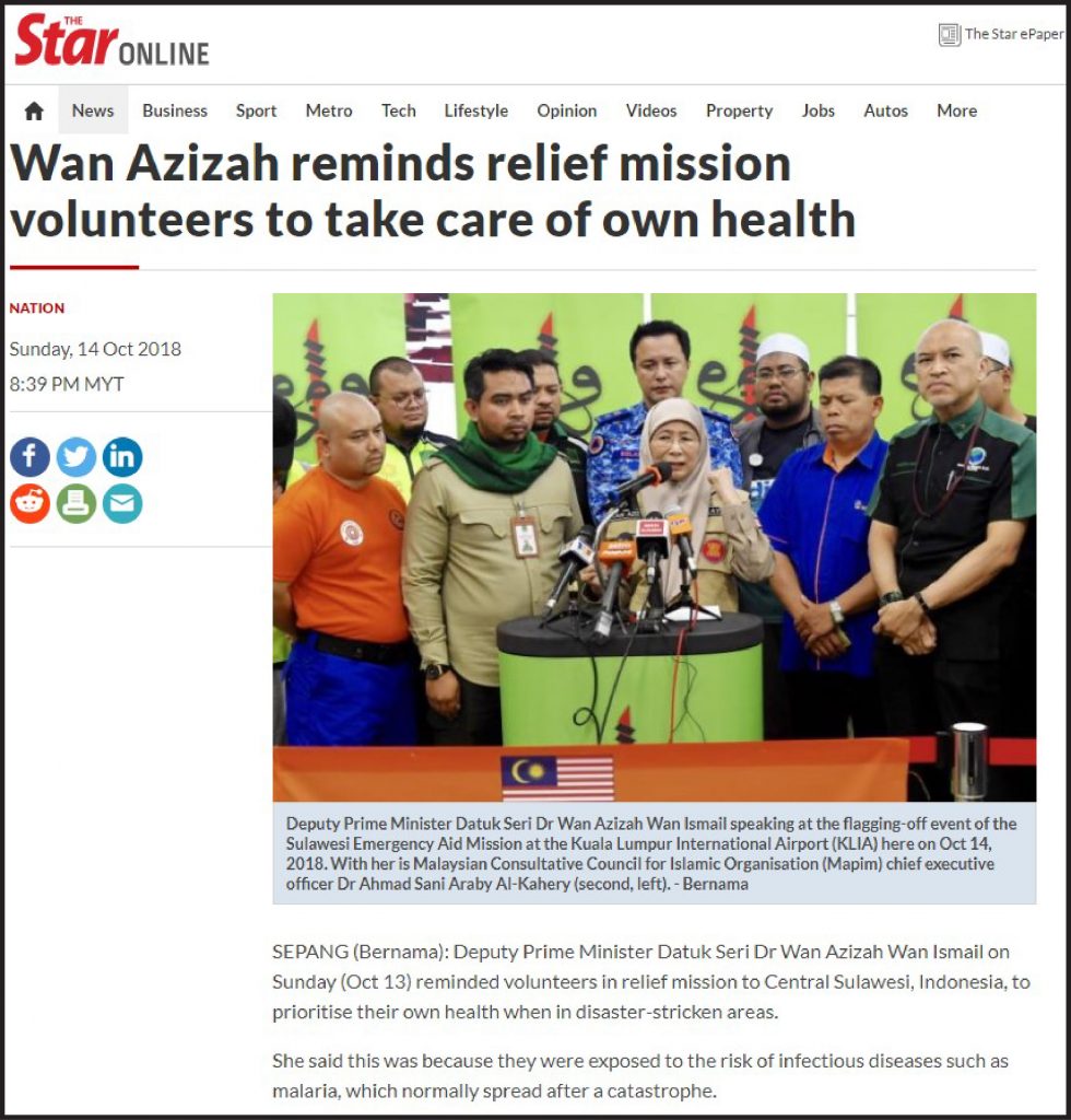 the star (wan azizah reminds relief mission volunteers to take care of own health ) 14.10.18-01